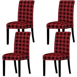 Whaline Buffalo Check Chair Covers Red Black Plaid Dining Chair Slipcovers Protector Removable Stretch Elastic Seat Covers for Party Kitchen Home Hotel Office Restaurant Decoration, 4Pcs