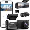 4K Front and Rear Dash Cam, Night Vision, 5GHz WiFi & APP Control, G-Sensor, Parking Monitor, Loop Recording, 170° Wide Angle, 3.2 Inch Screen, Dash Camera with 32GB SD Card
