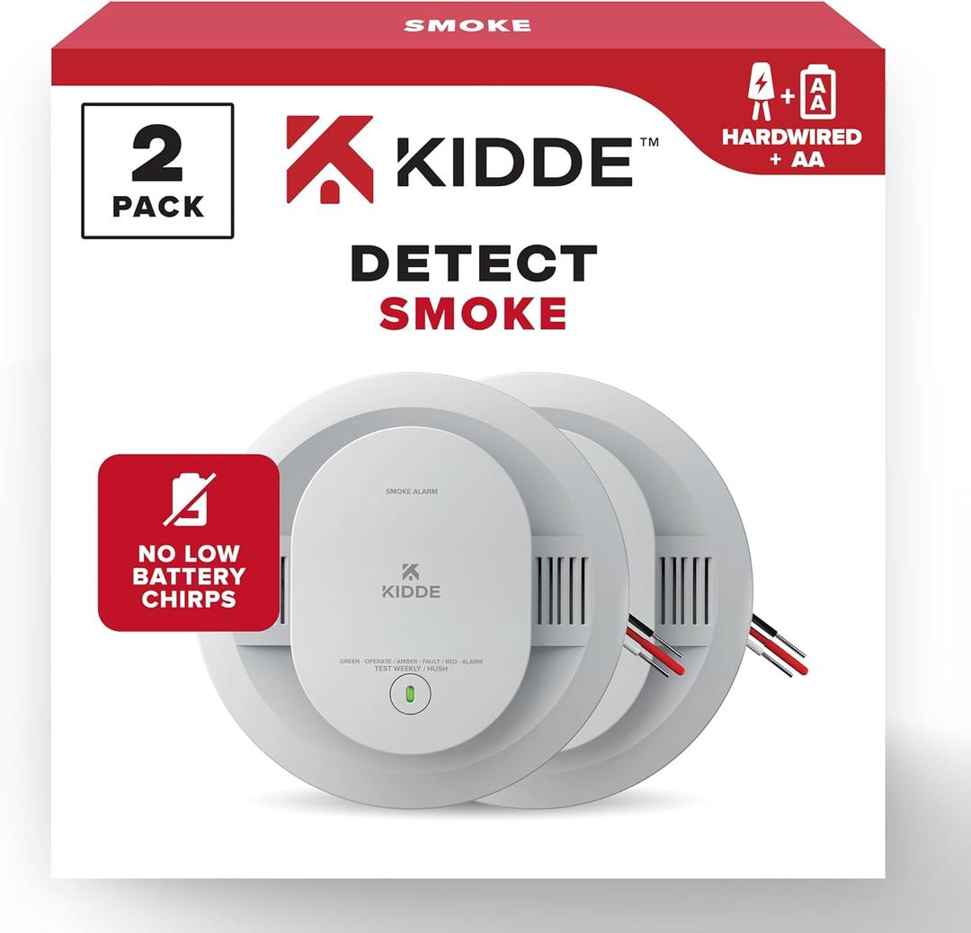 Kidde Hardwired Smoke Detector, AA Battery Backup, Interconnectable, LED Warning Light Indicators, 2 Pack