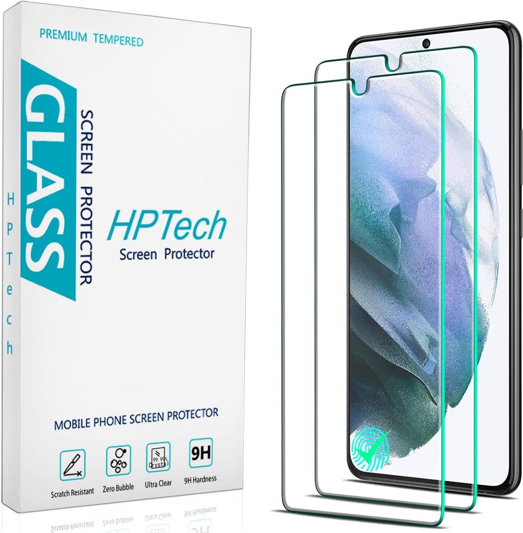 HPTech (2 Pack Designed For Samsung Galaxy S22 5G 6.1-inch Tempered Glass Screen Protector, Supports Fingerprint Recognition, Anti Scratch, Bubble Free, Case Friendly