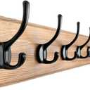 Dseap Wall Mounted Coat Rack: 38-1/4" Long, Patented, Heavy-Duty, 10-Double-Hooks Wooden Hanger Rail for Winter Coats, Hat, Jacket, Clothing - Natural & Black