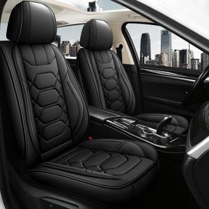 Pariitadin Leather Car Seat Covers Front Pair, Waterproof Faux Leather Seat Covers for Cars, Non-Slip Car Interior Covers Universal Fit for Most Cars Sedans Trucks SUVs, Black