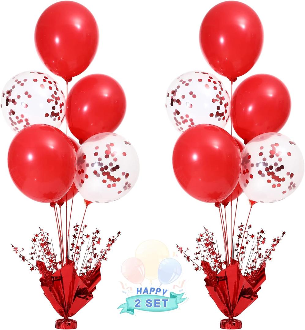 2 Set Red Balloon Centerpieces for Tables Red Balloons Stand Kit for Birthday Party Graduation Baby Shower Valentine's Day Wedding Prom Cake Retirement Table Top Decorations