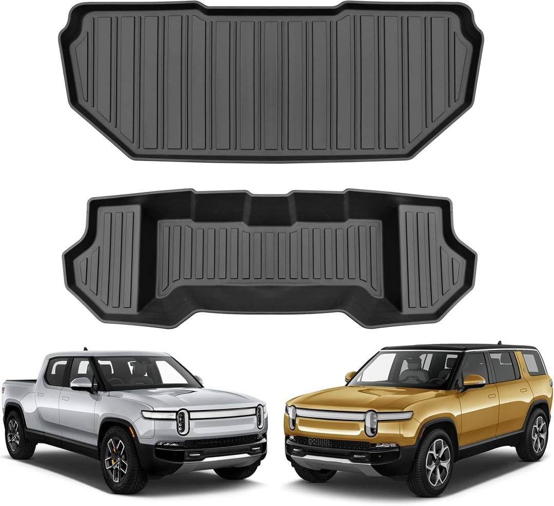 for 2022-2025 Rivian R1S R1T Upper Lower Layer Front Trunk Mat Cargo Liner All Weather TPE Rubber Accessories (for Rivian R1T/R1S Upper Lower Layer Front Trunk Mat)