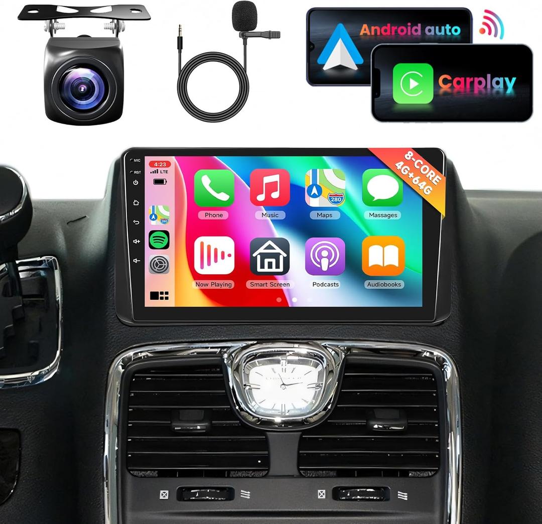 [8 CORE 6G+128G] Car Radio for Dodge Grand Caravan 2011-2020 / for Chrysler Grand Voyager 2011-2015 with Wireless Carplay/Android Auto, Android 13 IPS Car Stereo, Bluetooth, GPS, WiFi, + Backup Cam