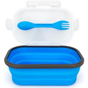 Collapsible Lunch Box Containers, Silicone Bento Box with Airtight Lid and 2 in1 Spoon & Fork, 1000ml Large Portion Reusable Silicone Food Storage Container, Microwave Dishwasher Safe (09B01)