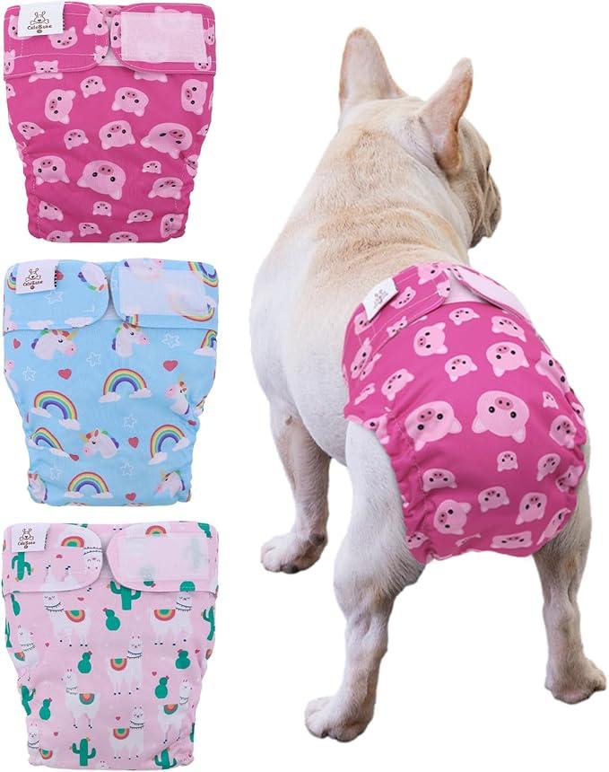 CuteBone Washable Dog Diapers Female No Tail Hole 3 Pack Reusable Doggie Period Training Pants for Docked-Tail Frenchie French Bulldog Boston Terrier Without Tail WWD15L