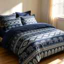 CCoutueChen Navy Blue Comforter Set Twin Size, Boho Aztec Bedding Set with Dark Blue Back, Soft Reversible Summer Comforter for Teens Girls Bedroom Decor/68 x86