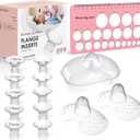 Flange Sizing Kit with Flange Inserts 13/ 15/ 17/ 19/ 21mm 10PCS, Nipple Measurement Tool and 2 24mm Silicone Shields, Breast Pump Flange Insert for 24mm Most Pumps, Pumping Breastfeeding Essentials
