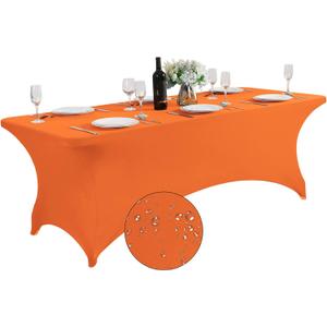 SuperO Waterproof Spandex Table Cover for 8FT Table Universal Fitted Stretch Tablecloth for Party, Banquet, Wedding and Events-Orange (96" x 30" (Rectangular))