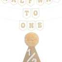 6 Months Birthday Decorations, Beige Half 1/2 Birthday Decorations With Half Way To One Banner And 1/2 Bir-thday Hat For Six Months Ha-Lf Year BD Decor-ations Boy Girls