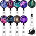 Zonon 9 Pcs Badge Reel Retractable Badge Holder with Swivel Alligator Clip Motivation Quote Cute Retractable Clip Alligator for ID Card Holders Nurses Teachers Office Worker