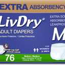 LivDry Adult Incontinence Underwear, Extra Absorbency Adult Diapers, Leak Protection, Medium, 76-Pack