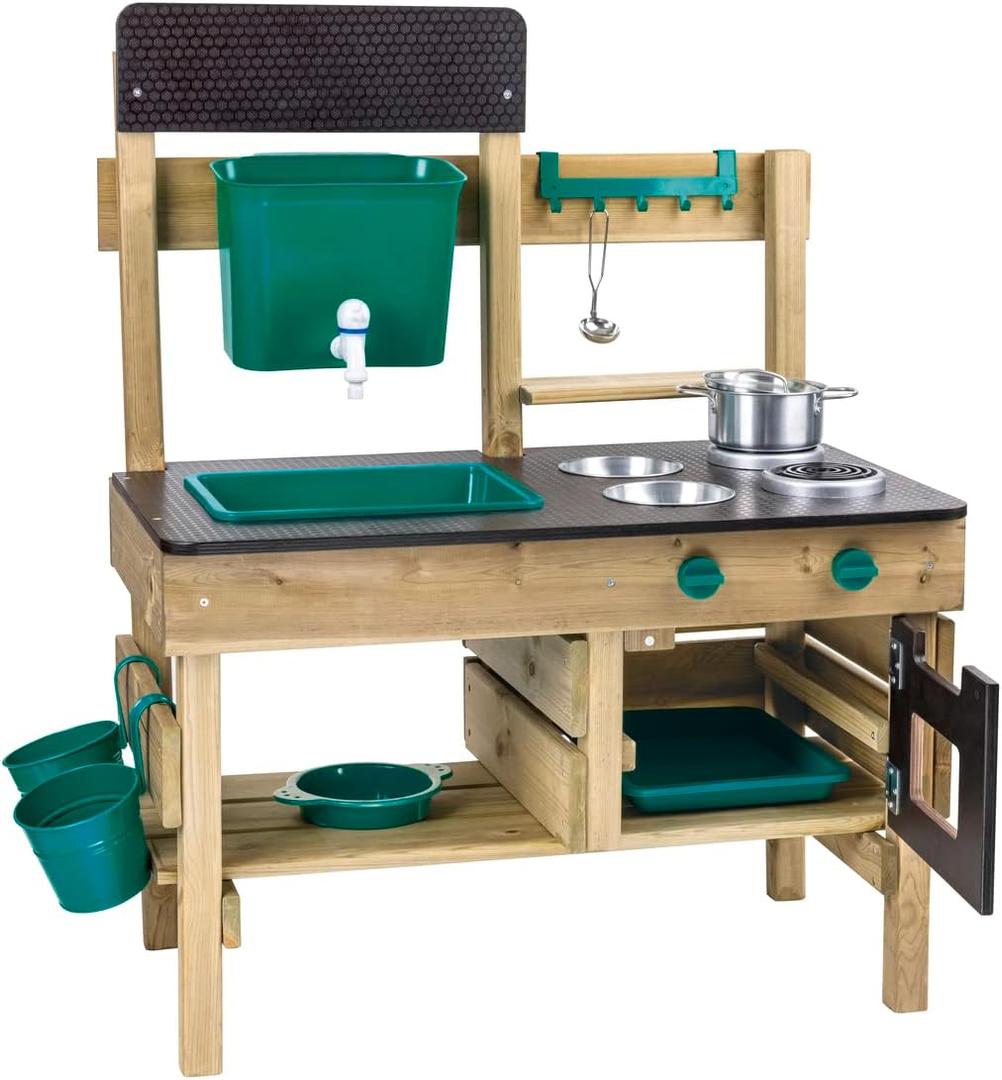 Hape Outdoor Kitchen | Mud Kitchen Wooden Toy Playset with Accessories, for Children Ages 3+ Years, 39 inches x 30.3 inches x 18 inches