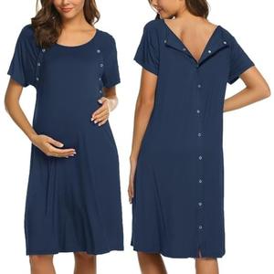 Ekouaer Women’s Nursing/Delivery/Labor/Hospital Nightdress Short Sleeve Maternity Nightgown with Button XXL