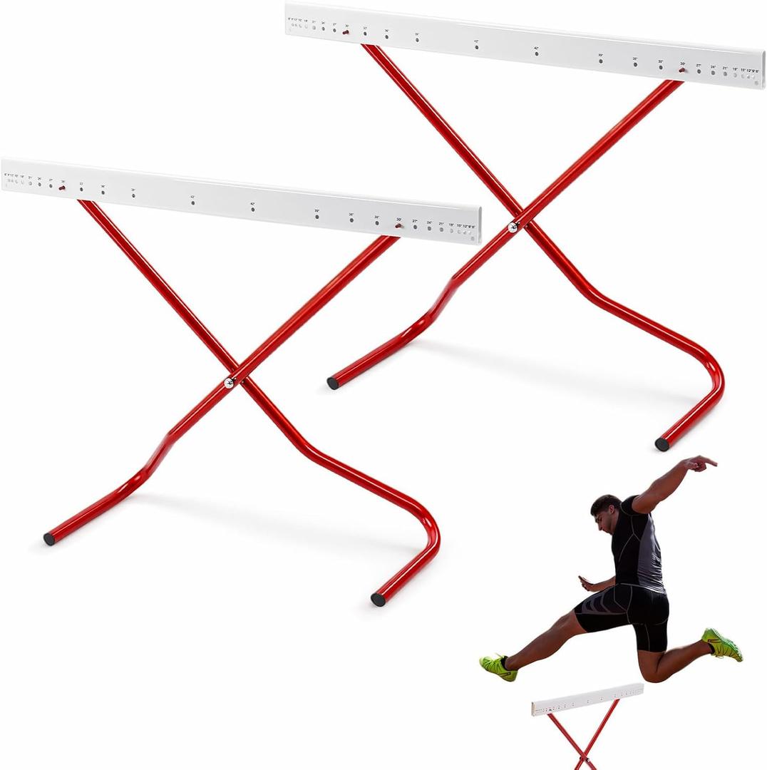 Jenaai 2 Set Adjustable Height Hurdles Training Equipment, Sports Track and Field Equipment, Portable Adjustable Hurdles, Practice Training from 6 to 42 Inch, Including Ropes to Secure