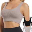 Chilylori Seamless Sports Bras for Women Pack of 3 Ribbed Sports Bra Workout Tops Cropped Tank Top Comfort Padded Yoga (X-Large, 3 Pack-black+white+cream Heather)