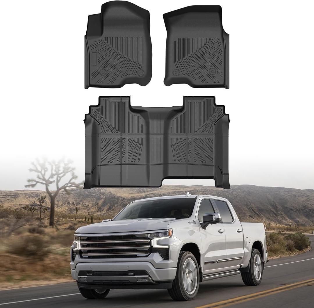 Cartist Floor Mats for 2019-2026 Chevy Silverado/GMC Sierra 1500, 2020-2026 2500 HD/3500 HD Crew Cab, All Weather Floor Liners for Silverado Accessories, Heavy Duty TPE Car Mats, Car Accessories