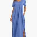 Marvmys Women Short Sleeve Nightgown Cotton Long Nightshirts with Pocket,S