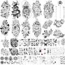 Yazhiji 49 Sheets Large Sexy Flowers Collection Waterproof Temporary Tattoos Lasting Fake Tattoos For Women and Girls