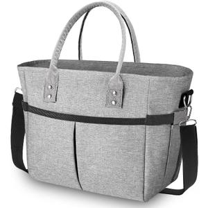 Lunch Bags for Women,Insulated Lunch Tote Bag with Adjustable Shoulder Strap, Lunch Box with Drinks Holder for Adults Men Work Picnic Beach Workout (Grey, X-Large) (Gray)