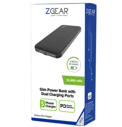 Zgear Slim Power Bank 10,000 mAh with DUAL Charging Ports