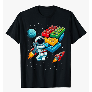 Master Builder Space Astronaut Building Blocks Bricks Boys T-Shirt Size S