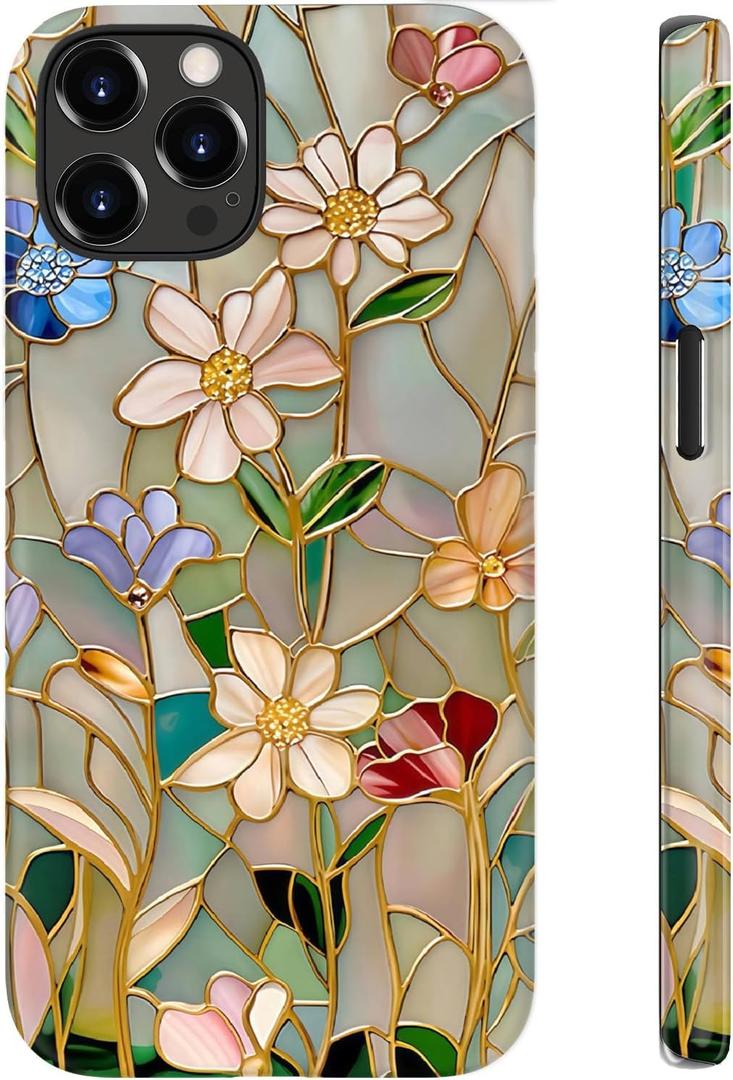 LUHOURI for iPhone 12 Case/iPhone 12 Pro Case,Wireless Charging Compatible,Dual-Layer - Soft Silicone + Hard Shell,Cute Wildflower Design,Protective Phone Cover - Vintage Floral Tapestry Pattern