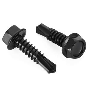 #10 x 3/4" Hex Washer Head Self Tapping Drilling Screws Black Finish, 410 Stainless Steel, 100 PCS