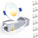 Ensenior 6 Pack 3 Inch LED Recessed Light, Dimmable, 2700K-5000K 5CCT, 500LM High Brightness, 6W 120V, Damp Rated, Ultra-Thin Canless Wafer Light - ETL & FCC & IC