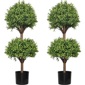 THE BLOOM TIMES 40" Tall Artificial Boxwood Double Ball Topiary Trees, UV Resistant Large Fake Potted Plants for Outdoor Planter, Realistic Faux Bushes Shrubs for Front Porch Outside Decor Set of 2