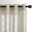 KOUFALL Brown Curtains 90 Inches Long for Living Room,Classics Embroidered Wavy Diamond Window Curtains Linen Look Grommet Sheer Window Drapes for Bedroom Set 2 Panels