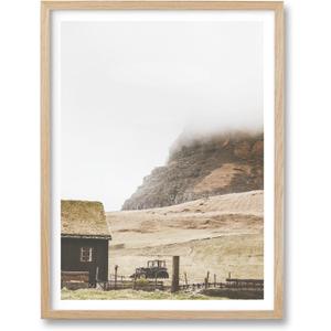 HesenDot Farmhouse Framed Wall Art,12x16in Mountain Cabin Canvas Print,Rustic Morning Mist Poster Wall Decor for Living Room Bedroom Study Office Gallery Home,Set of 1