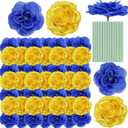 Yunlly 100 Pcs Artificial Flowers Fake Silk Roses Long Stem Rose Bouquet Wedding Party Home Decor for DIY Baby Shower Centerpieces Tables Home Decorations(Blue, Gold)