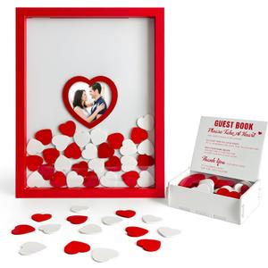 Wedding Guest Book Alternative for Reception with Hearts Guest Book Wedding Reception a Frame Sign Decor Books Recuerdos para Boda Baby Scrapbook Wooden Frames (Blue) (Red)
