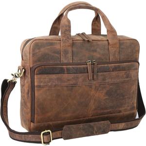 Leather briefcases Laptop Messenger Bags Best Office School College Satchel Bag for Men and Women (Dark Brown)