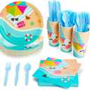 BLUE PANDA 144 Piece Beach Theme Party Supplies, Summer Dinnerware Set with Plates, Napkins, Cups, and Cutlery (Serves 24) - Beach Party Decorations