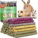 52Pcs Rabbit Chew Sticks, Guinea Pig Toys, Natural Timothy Grass Molar Teeth Stick, Mixing Flowers, Roses, Calendula and Forget Me Not, Small Animals Treats