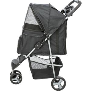 TRIXIE Foldable Pet Stroller for Cats and Dogs, Pet Carrier Strolling Cart with Weather Cover, Storage Basket, Cup Holder, Black