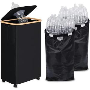iEGrow Recycling Bin for Kitchen, Indoor Home Recycle Bins with Wheel, 29 Gallons Large Recycling bin with 2 Removeable Reusable Inner Bags, for Bottles Cans Glass Plastice Cartons(Black)