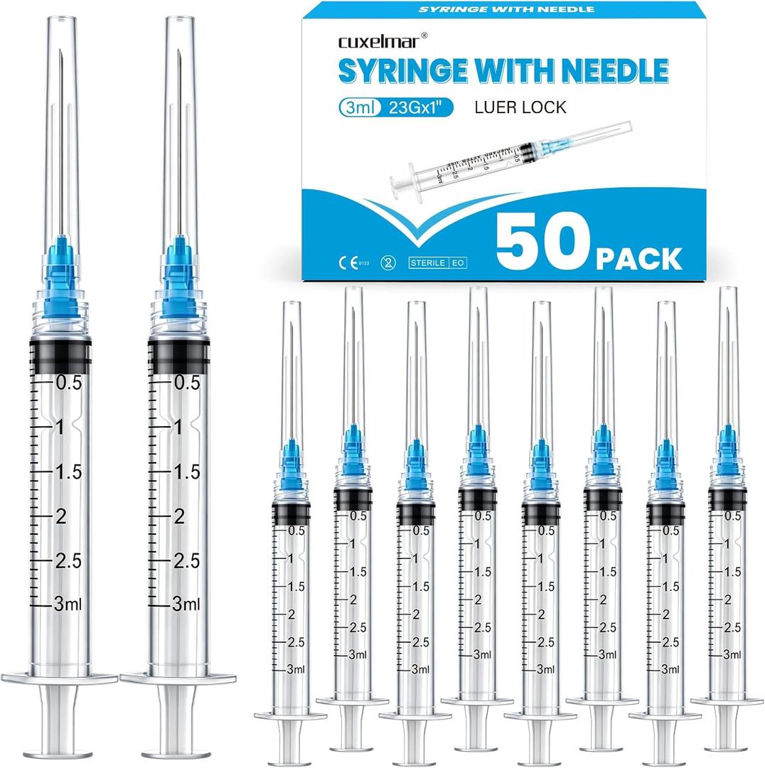 3ml/cc 23G 1 inch Industrial Scientific Accessories, Refilling Liquid for Lab Use Individually Wrapped. (Blue, 50p)