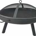 23inch Portable Fire Pit with Fire Poker and Spark Screen, 2 in 1 Small Round Outdoor Fireplace for Outside Heating, Bonfire Party, Camping, Backyard, Patio, Garden, RV Trip