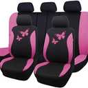 Flying Banner Butterfly car seat Covers ful Set Fashion Universal Lady Woman Female Rear Bench Split Colorized (Full Set, Pink)