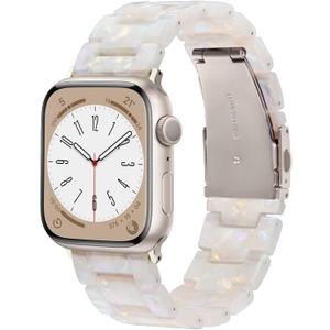 V-MORO Resin Bands Compatible with Apple Watch Series 8/7/9/10 Starlight Buckle Fashion Lightweight Cute Watch Strap for iwatch Series SE/6/5/4/3/2/1(Aurora White,38mm/40mm/41mm/42mm)