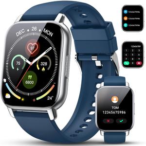 Smart Watch for Men Women, 1.85 Smartwatch (Answer/Make Calls), 112 Sports Modes Fitness Watch, IP68 Waterproof Watches Heart Rate/Sleep Monitor, Pedometer, Activity Tracker for Android iOS, Blue