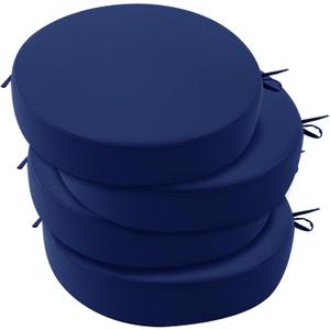 Outdoor Bistro Chair Cushions Set of 4, 15" D x 3" H Round Chair Cushions Waterproof and Fade Resistant Chair Cushion Pads with Non-Slip Ties and Removable Covers for Garden, Navy Blue