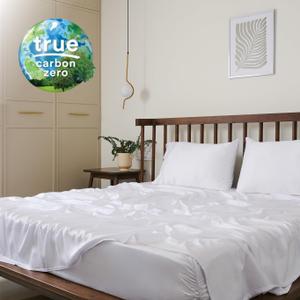 Certified 100% Tencel Eucalyptus Lyocell Queen Sheets|4 Piece Set|Sateen Weave|True Carbon Zero|Gentle to Skin|Genuity Tags Included|Body Temperature Regulation|Natural Sheen (White)