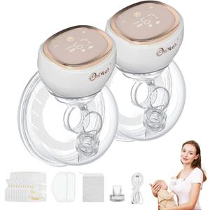 Onlyeah Hands Free Breast Pump, Wearable Breast Pump Portable Breast Pump Electric Breast Pump Hands Free,3 Modes-9 Levels Painless Low Noise Touch Screen Baby Pump with 1 Pack (2)
