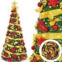 Waipfaru 6Ft Prelit Pop Up Christmas Tree Decorations, Pre Decorated Artificial Christmas Tree with 200 Lights, Collapsible Indoor Xmas Tree for Apartment, Holiday Party Decorations (Green)