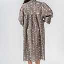 Taupe Hand Block Printed Boho Cotton Midi Dress for Women, Floral Print Maternity-Friendly Summer Tunic with Tassel & Pockets Beige, Size: Small
